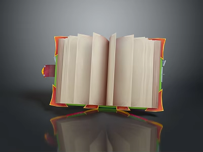 Open Book as Household Item with Colorful Cover and White Pages on Reflective Surface 3d model