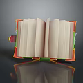 Open Book as Household Item with Colorful Cover and White Pages on Reflective Surface