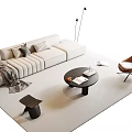 Sofa Coffee Table Combination Leisure Chair Green Plant Floor Lamp Stool Side Table 3d model
