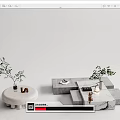 Modern Coffee Table with Marble Design and Green Plant Decorative Items 3d model