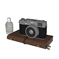 Modern And Vintage Digital Cameras With Black Leather Body Silver Design And Accessories