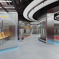 Modern Tech Inspired Clothing Store With Glowing HCGE Logo Vehicle Design Elements And Clothing Displays
