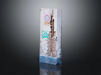 Broken Wall Structure With Pink Circular Sign Blue Base And Graffiti Art 3d model