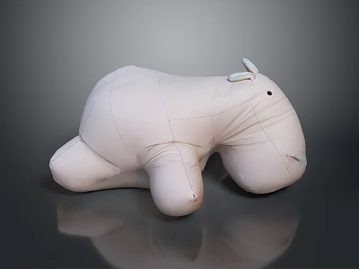 Soft White Hippo Shaped Plush Cushion Decorative Home Living Household Item 3d model