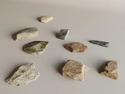 Various Shaped Colored Stone And Wood Pieces On Light Gray Background 3d model