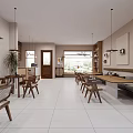 White Building Exterior Café Featuring Wooden Door Canopy Window Interior Tables And Green Plants