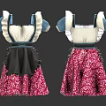 Cute Traditional Dresses With White Bodice Blue Sleeves Black Aprons And Pink Floral Skirts