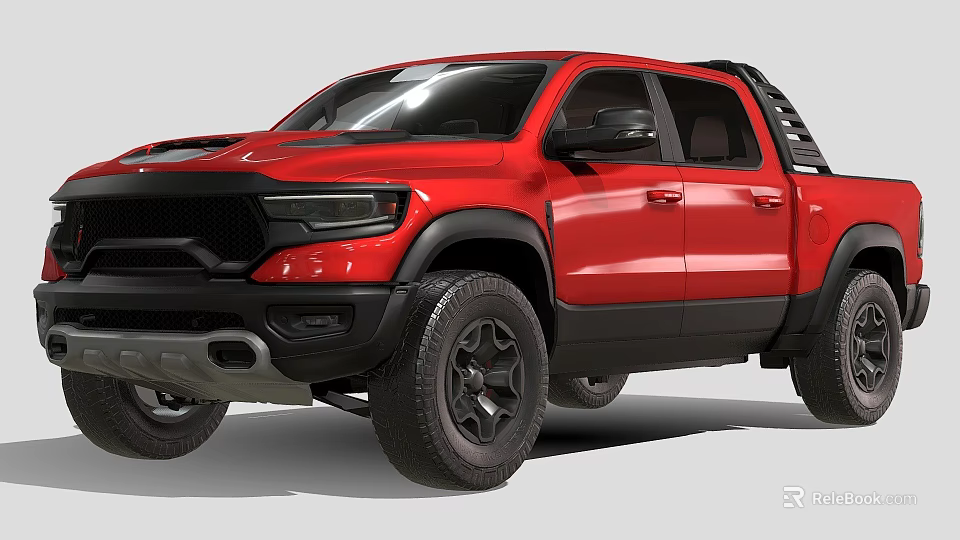 Red Pickup Truck With Black Grille Double Cab Black Wheels And Rugged Exterior 3d model 