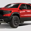 Red Pickup Truck With Black Grille Double Cab Black Wheels And Rugged Exterior