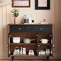 Wooden Sideboard With Drawers Glass Doors And Vase Coffee Machine On Top