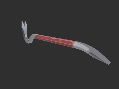 Durable Stainless Steel Hardware Tool with Curved Tip and Red Handle Grip 3d model
