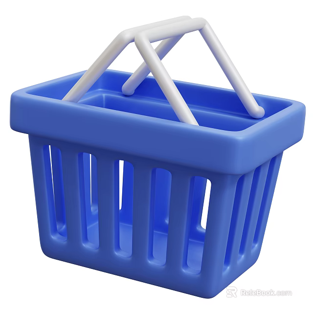 Blue Plastic Shopping Basket With White Handle And Open Vertical Stripe Design 3d model 