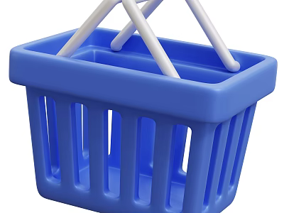 Blue Plastic Shopping Basket With White Handle And Open Vertical Stripe Design 3d model