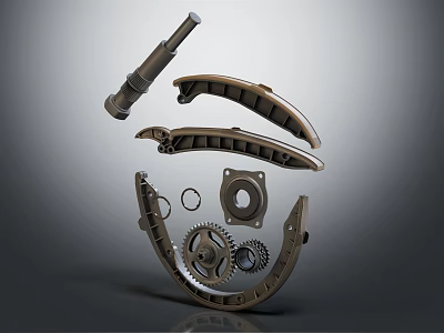 Detailed Metal Mechanical Parts With Gears Shaft Gaskets And Curved Components 3d model