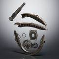 Detailed Metal Mechanical Parts With Gears Shaft Gaskets And Curved Components