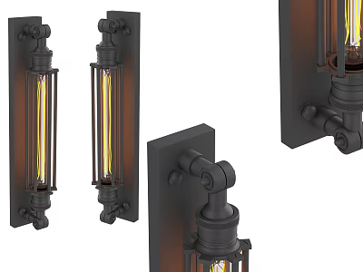 Industrial Style Black Metal Wall Sconces With Glass Shade And Vintage Filament Bulbs 3d model