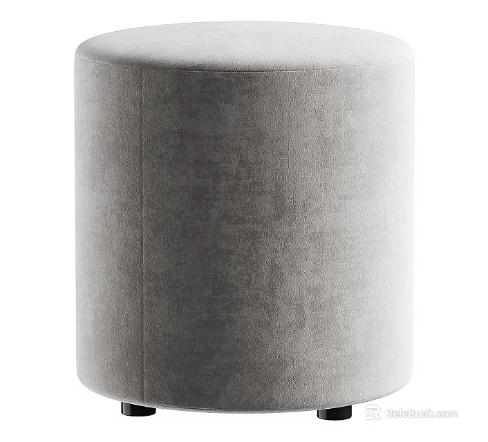 Gray Cylindrical Velvet Upholstered Sofa Stool for Home Living Room Decor 3d model 