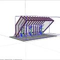 Outdoor Bike Shelter With Parked Bicycles And Person Riding Bicycle On Green Grass