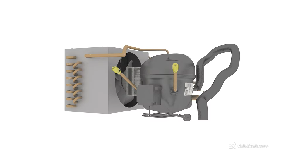 Industrial Mechanical Device With Gray Body Yellow Levers And Cooling Fins 3d model 