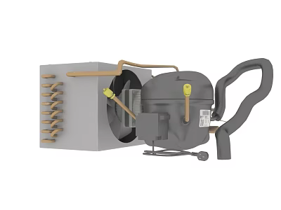 Industrial Mechanical Device With Gray Body Yellow Levers And Cooling Fins 3d model