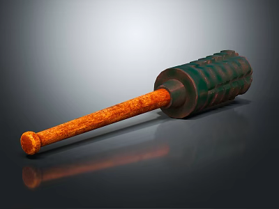 Military Weapon With Green Casing Orange Textured Handle And Grip Design 3d model