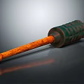Military Weapon With Green Casing Orange Textured Handle And Grip Design