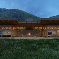 Modern Guesthouse Building With Wooden Roof Mountain View Open Veranda And Fireplace