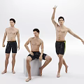 Shirtless Men In Black Swim Trunks With Colorful Stripes In Different Poses