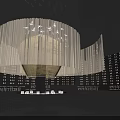 Elegant Modern Hall Featuring Large Chandelier With Transparent Pendants And Smooth Floor Reflections