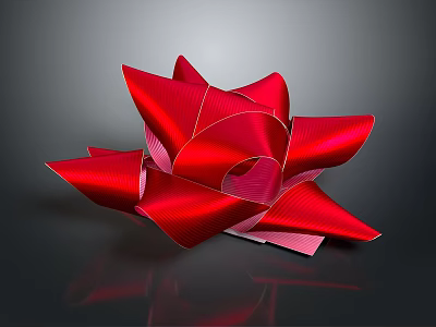 Elegant Shiny Red Decorative Bow With Glossy Ribbon For Gift Decoration 3d model