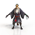 Anthropomorphic Fox Character Wearing Traditional Kimono With Obi And Tassel Details