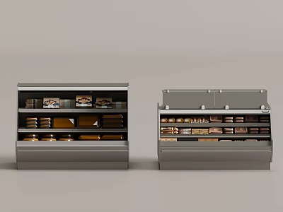 Modern Display Cabinets With Assorted Pastries And Chocolates On Neatly Arranged Shelves 3d model