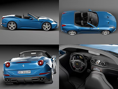 Blue Convertible Sports Car Featuring Open Top Design And Interior With Steering Wheel Dashboard 3d model