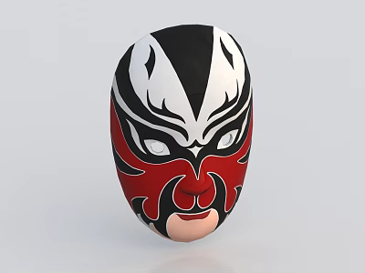 Traditional Beijing Opera Mask Sculpture With Black White Red Patterns 3d model