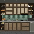 Wooden Kitchen Cabinets With Green Backsplash Countertop And Interior Storage Design