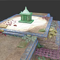 Ancient Stone Platform Featuring Small Pavilion Stone Bricks And Metal Grid 3d model