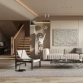 Modern Living Room Interior With Beige Sofa Abstract Artwork And Textured Rug