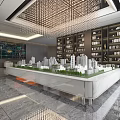 Modern Sales Office Interior With Housing Model Bookshelves Crystal Chandelier And Marble Floor