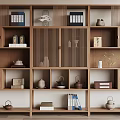 Chinese Style Wooden Curio Shelf With Multilayer Design Decorative Teapots And Books