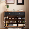 Wooden Shoe Cabinet Interior With Drawers Cabinets Vase Flowers Books And Organized Shoes