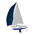 Sailboat With White Mainsail And Blue Jib White Hull Sailing On Blue Water
