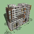 Modern Multistory Residential Building Exterior With Balconies Trees Pedestrians And Entrance Area