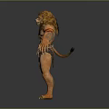 3D Character Model With Lion Head Furry Mane Red Stripes Claws And Leather Loincloth