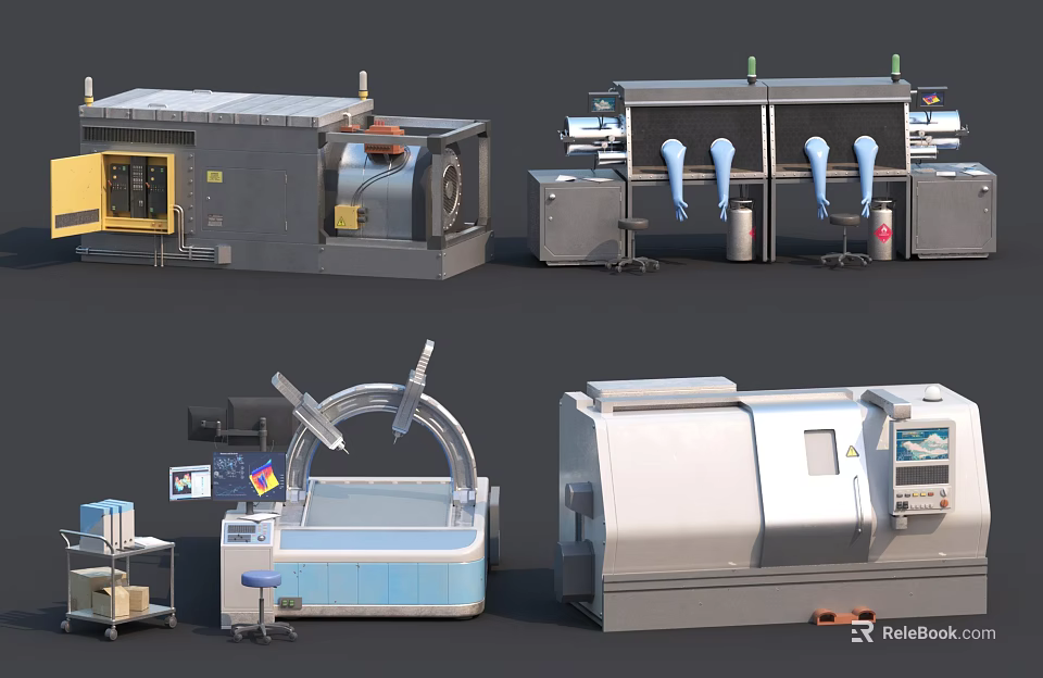 Industrial Equipment Showcase Featuring Lathe Machines Milling Tools and Heavy Machinery 3d model 