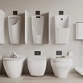 White Modern Toilet Collection With Wall Mounted And Floor Standing Designs On Wooden Floor