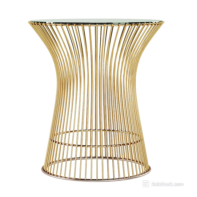 Elegant Golden Metal Woven Decorative Ornament With Curved Structure And Thin Strips 3d model 