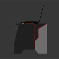Black Red Gaming Laptop With RGB Keyboard Headphones And Mobile Phone On Modern Gaming Desk