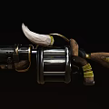 Double Barrel Weapon With Horn Decorations And Gold Floral Patterns Design
