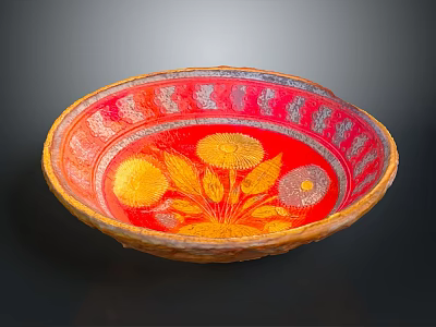 Decorative Kitchen Furniture Bowl With Red Gold Floral Pattern Design 3d model