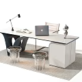 Modern Office Desk Design with Wooden Marble Top Chair Lamp and Laptop